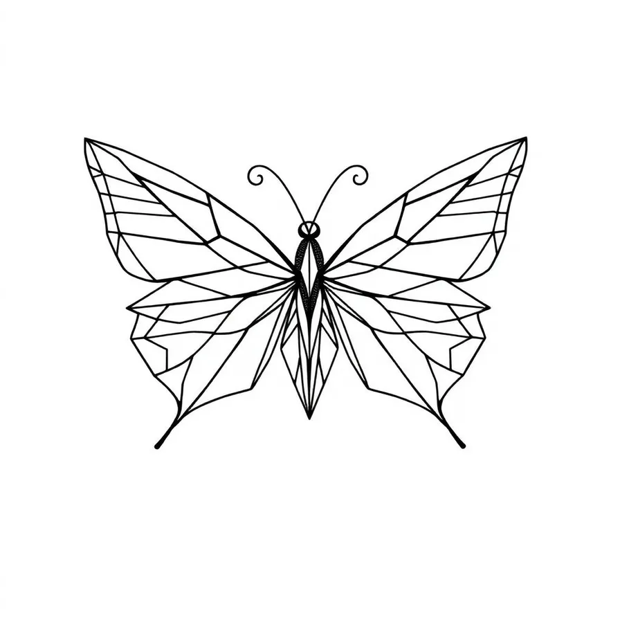 Geometric butterfly tattoo design with triangular facets and clean black lines