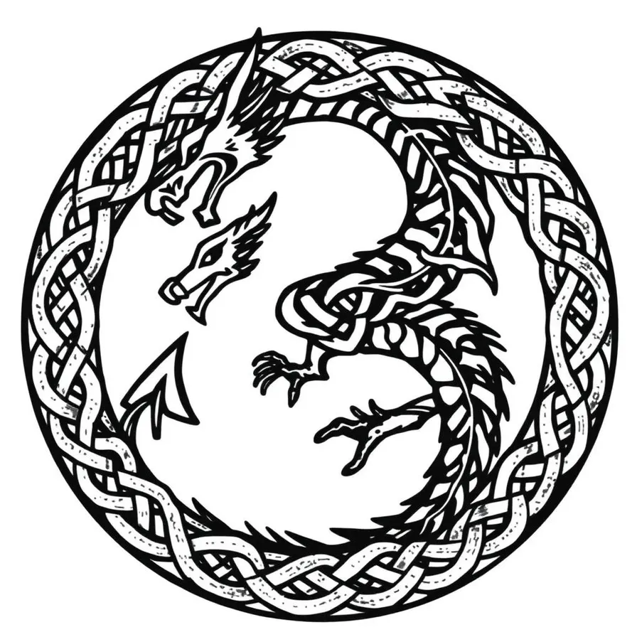Celtic knot dragon tattoo design formed from interlocking knotwork