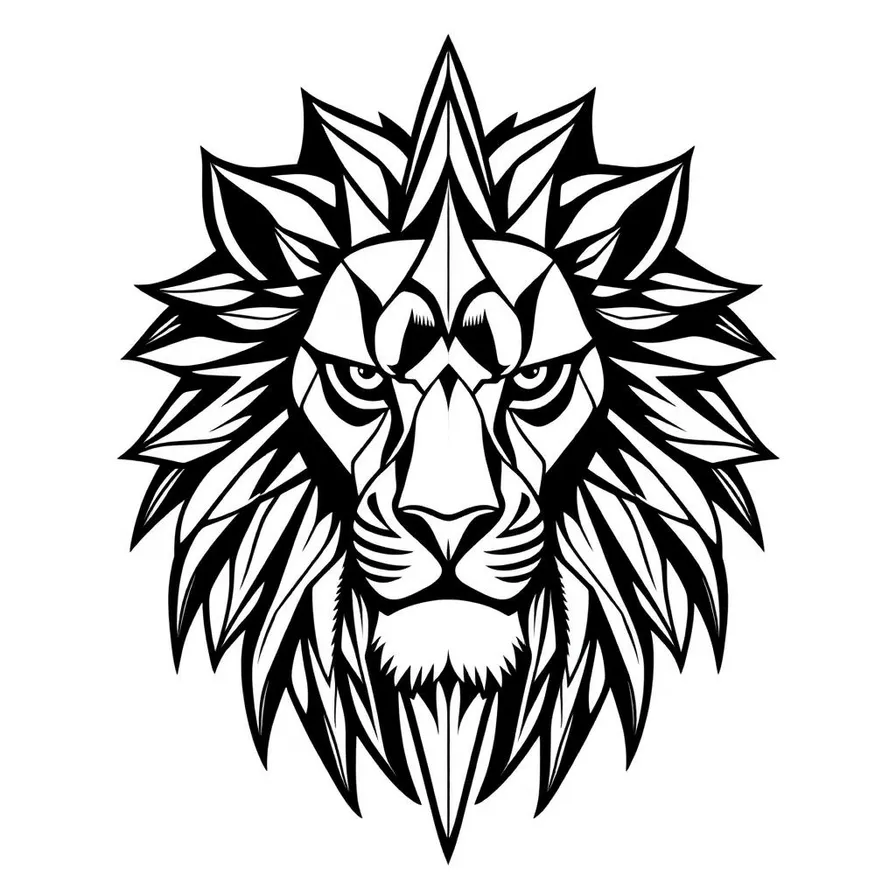 Geometric lion head tattoo design built from triangular facets and clean black lines