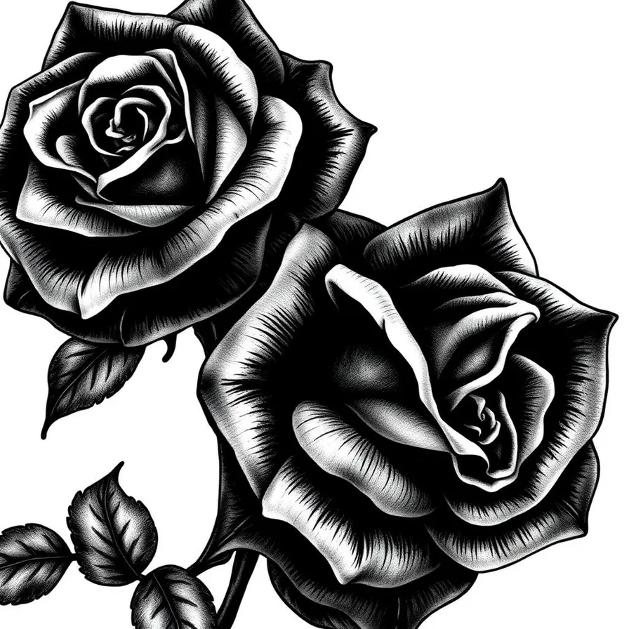 Black rose tattoo design with detailed petals and gothic shading