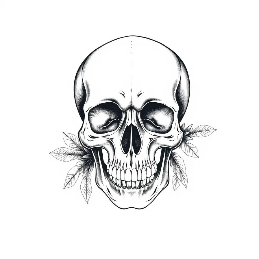 Anatomical skull tattoo design in vintage scientific illustration style