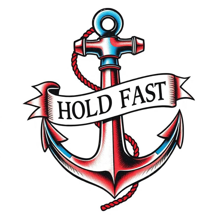 Traditional Hold Fast anchor tattoo with banner — AI generated by Tattoosphere