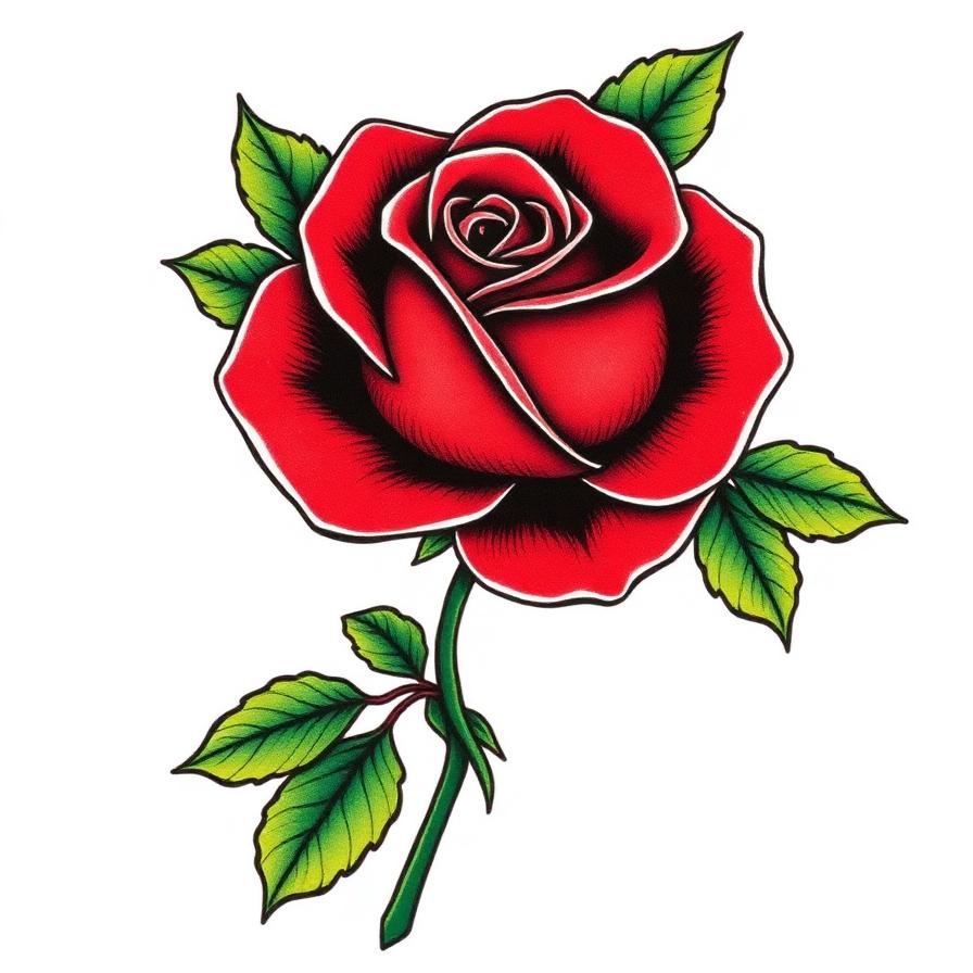 Classic American traditional red rose tattoo design — AI generated by Tattoosphere