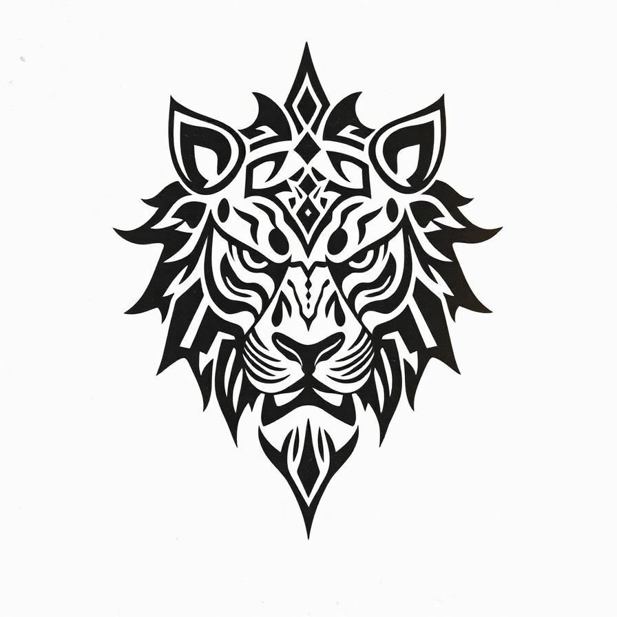 African tribal lion mask geometric tattoo design — AI generated by Tattoosphere