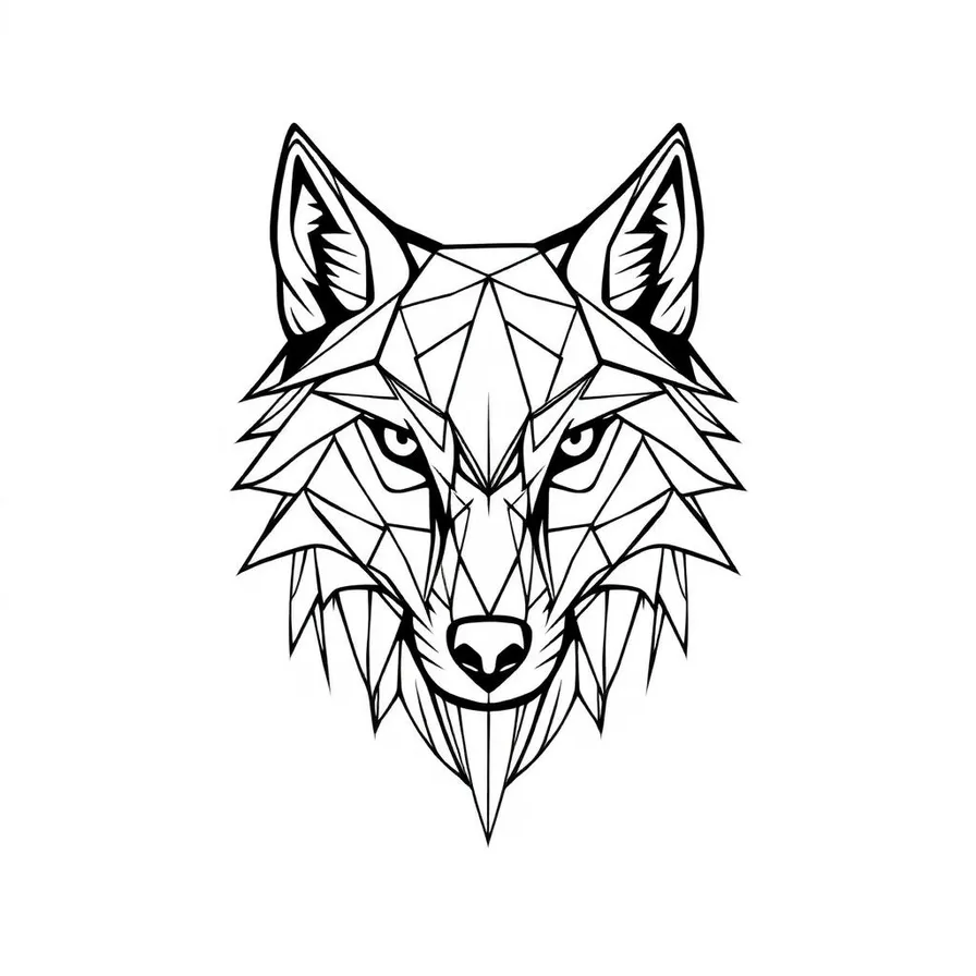 Geometric wolf head tattoo design built from triangular facets